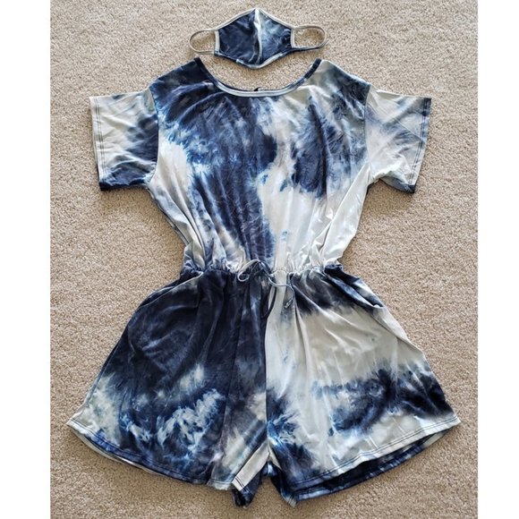 Plus Size Tie Dye Romper and Face Mask Set - Picture 2 of 14